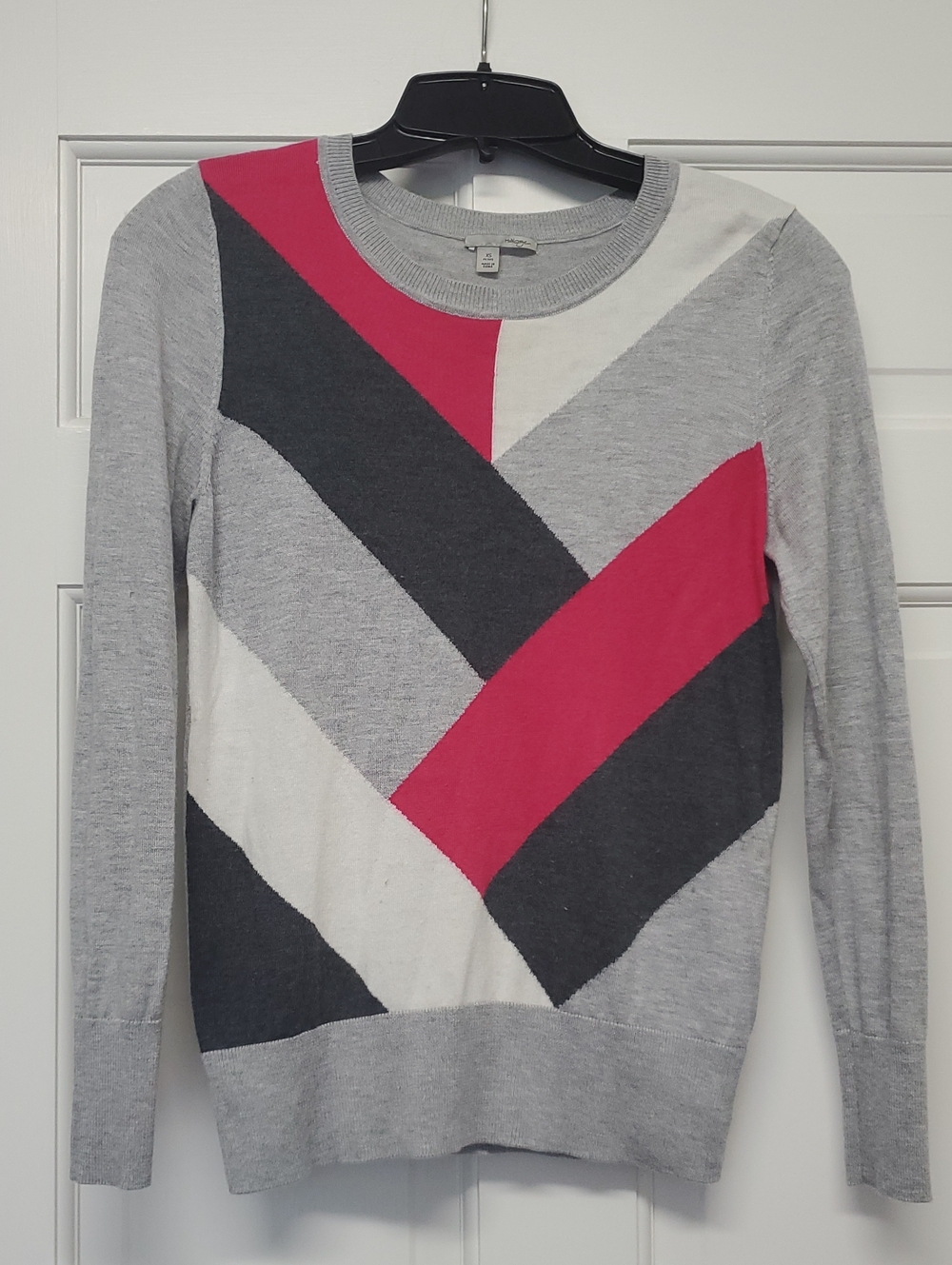 HALOGEN Women's Colorblock Crewneck Sweater - Gray & Pink XS PETITE